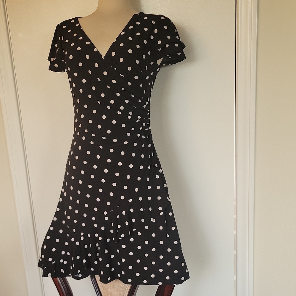 Ralph Lauren Black and White Polka Dot Midi Dress